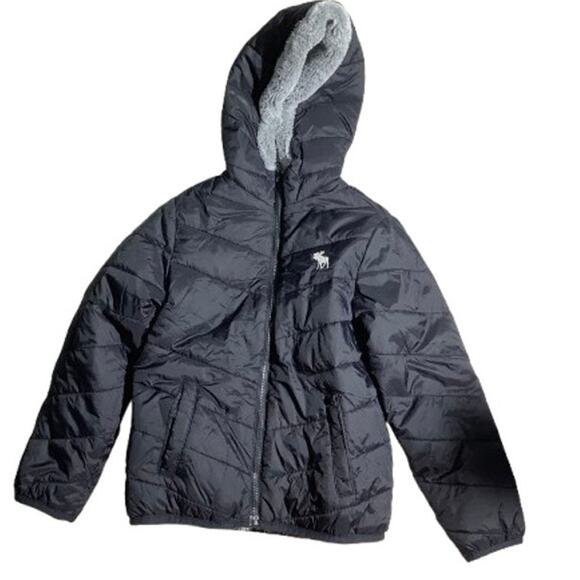 Abercrombie & Fitch Kids Black Puffer Jacket 7/8 – Lined, Hooded, Winter Coat - Picture 1 of 6